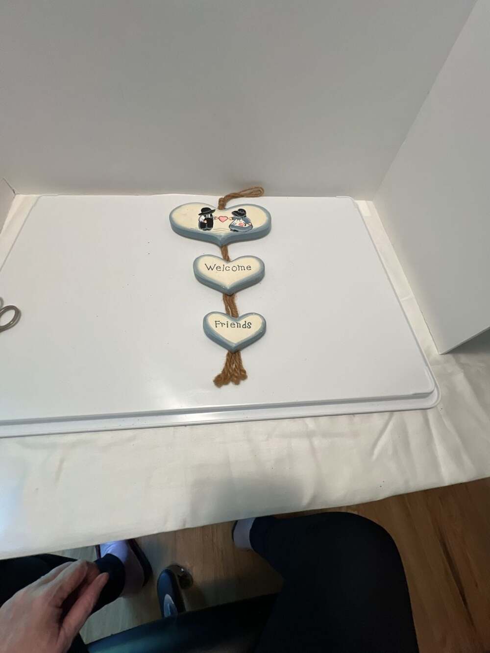 Handmade Wooden 3 Tier Welcome Friends Hearts Sign Wall Decor
